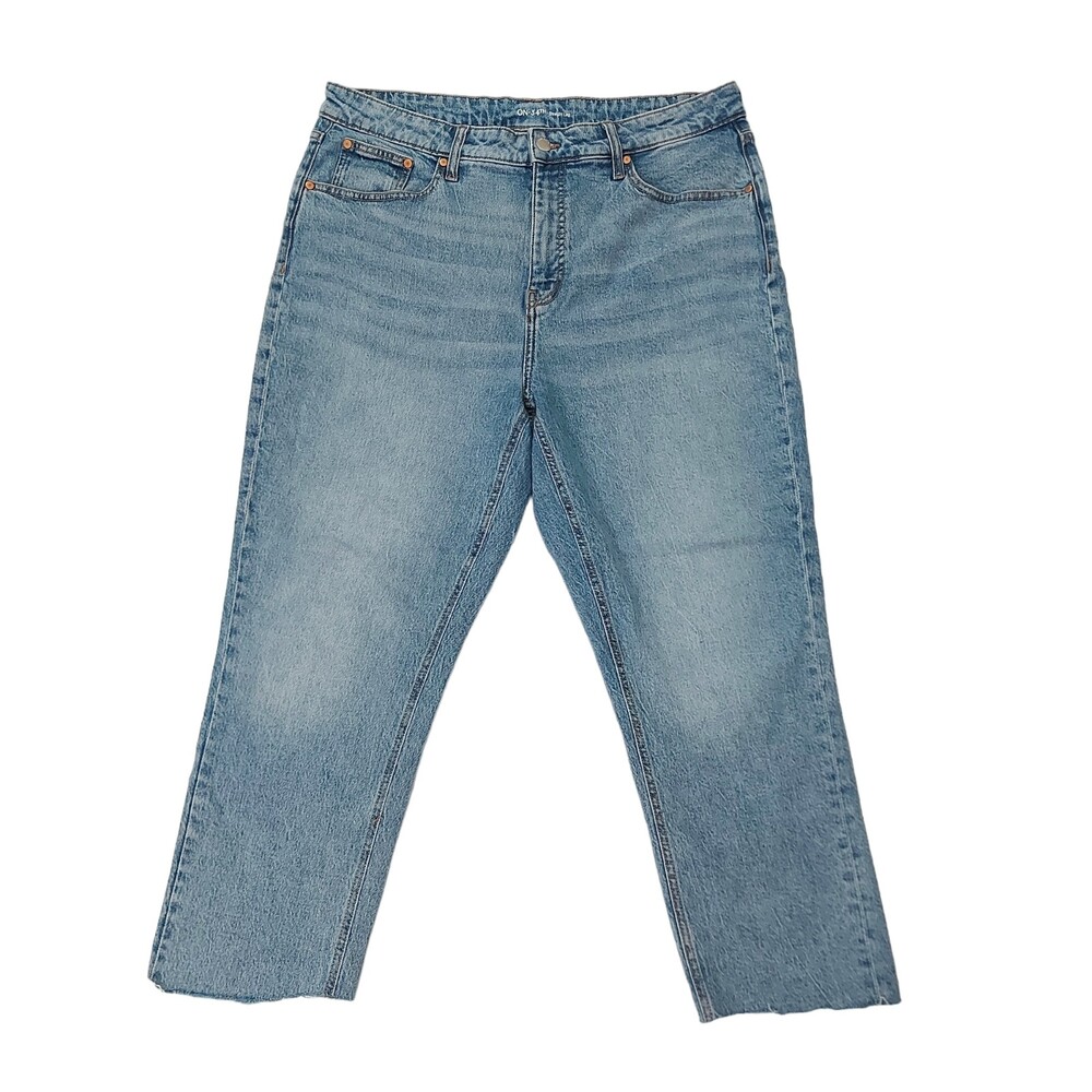 ON 34TH Jeans Womens 14W Blue Straight Leg Stretch Raw Hem Cotton Blend Denim